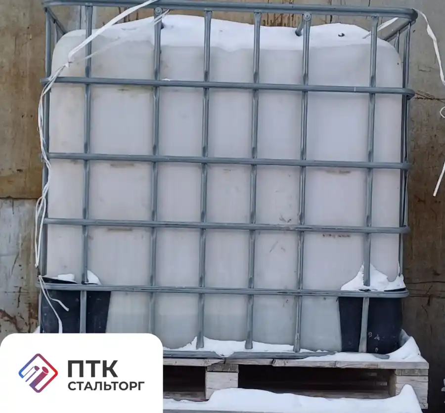 Емкость куб 1000 л с краном на деревянном поддоне UN еврокуб с широким краном 80 мм, неокрашенный